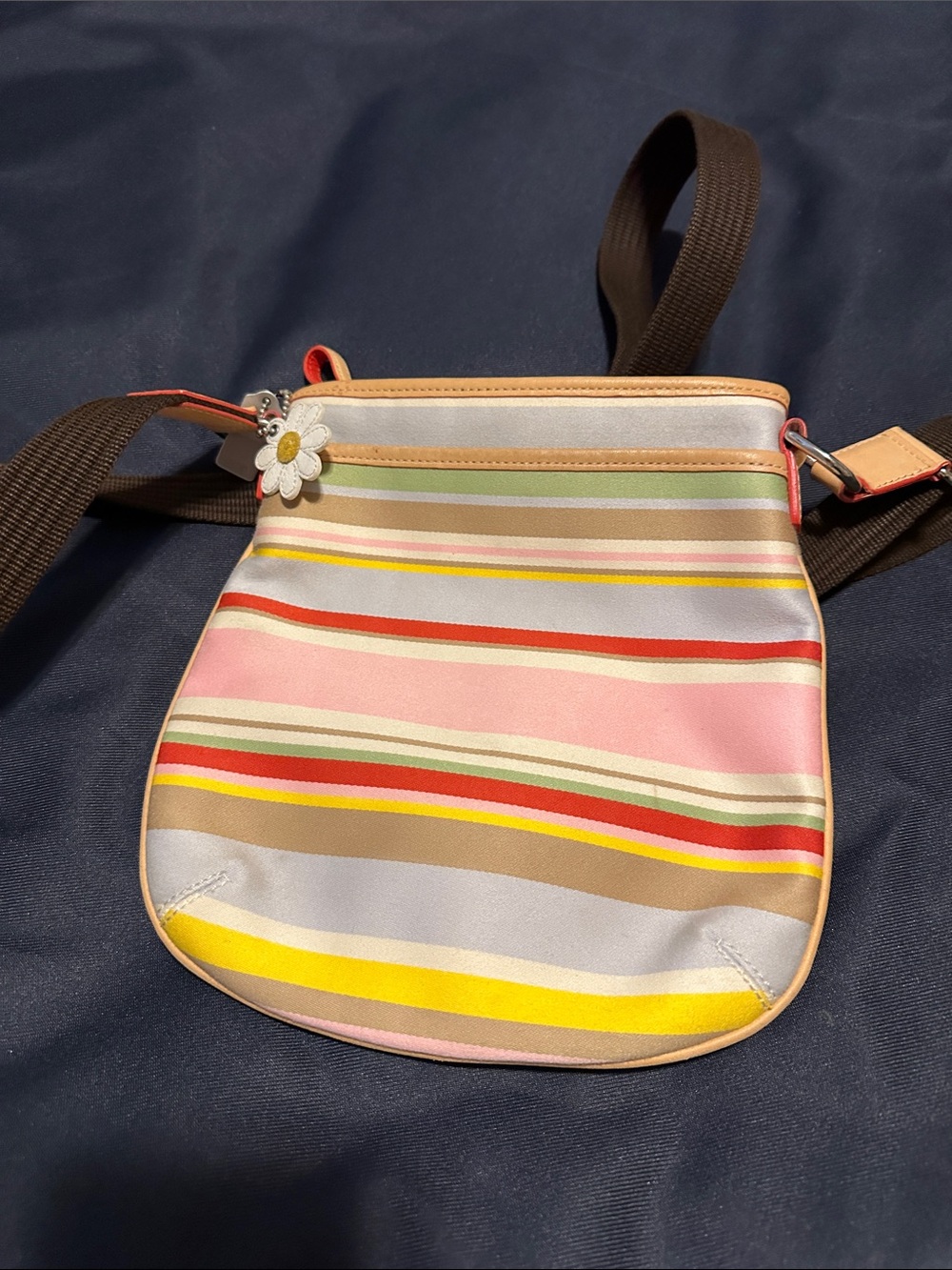 COACH Striped Multicolor Crossbody Bag with Daisy Charm